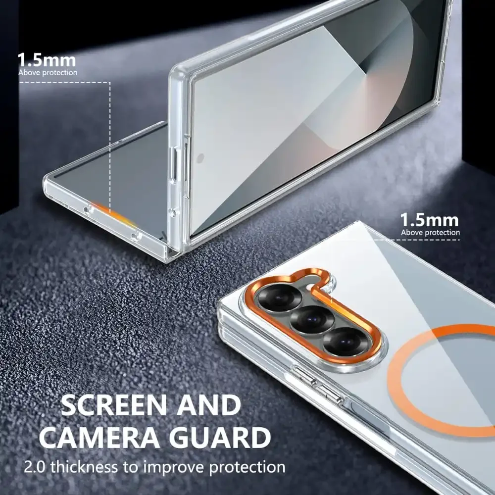 

Luxury Transparent Case For Samsung Galaxy Z Fold 3 4 5 6 5G Magsafe Shockproof Magnetic Phone Cases Metal lens Cover Fold Shell