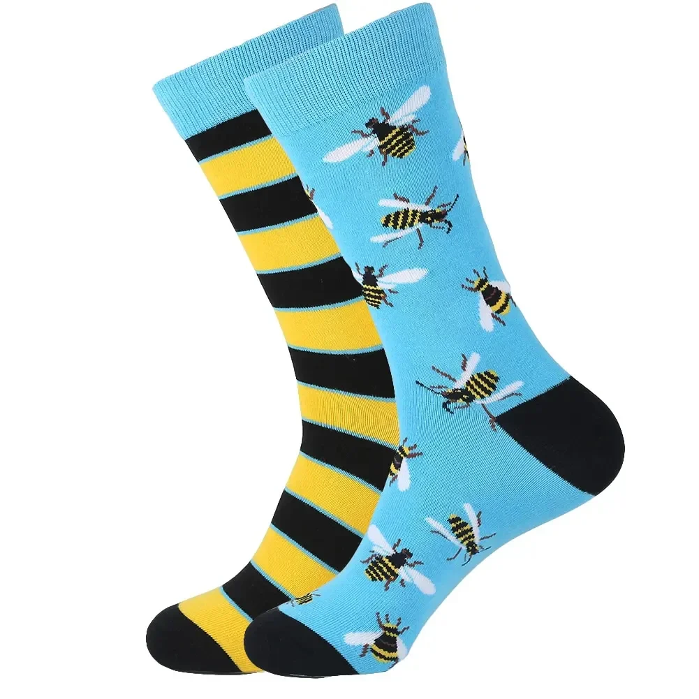 

1 Pair Unisex Cartoon Honey Bee Patten AB Style Comfy Mid Tube Socks Suit In All Seasons For Daily