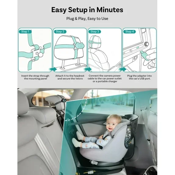 Cabin Care Wireless CarPlay Adapter Baby Car Camera 1080P HD 150° Wide-angle Night Vision Backseat Monitor for 98% Car