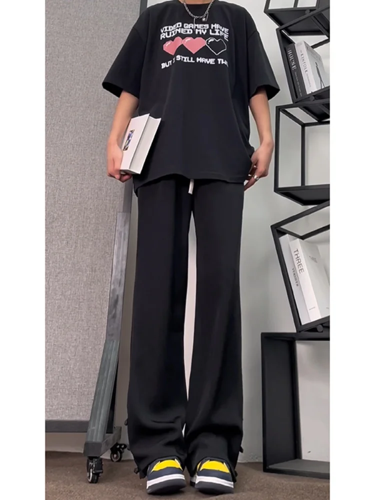 

Ice Silk Men's Summer Casual Wide Leg Nine Points Thin Straight Tube Loose Casual Pants Anti-Wrinkle Loose Fit Faion Brand