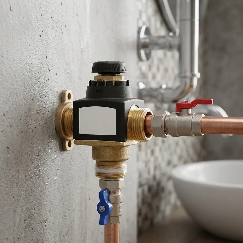 DN20 3-Way Thermostatic Mixing Valve in Brass with G3/4 Male Thread for Consistent Flow and Temperature Stability