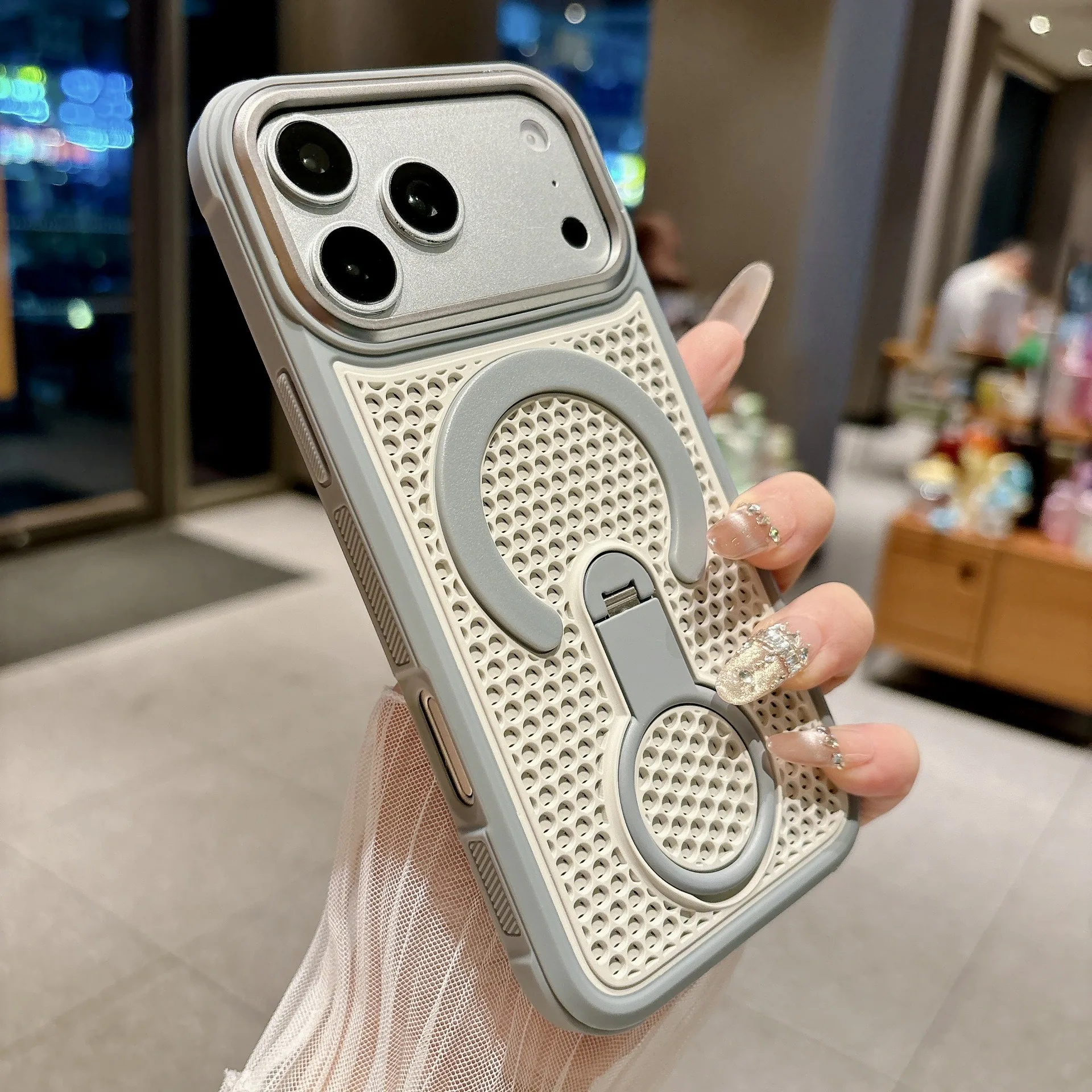 Unsichtbare Stützhalterung Kühlende Wärmeableitung Handyhülle für iPhone 17 16 15 14 13 12 18 Pro Max Atmungsaktive Magnetische Abdeckung