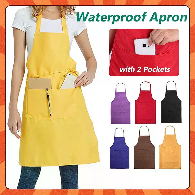 Adult Solid Color Pinafore Apron with Pockets Versatile Practical Kitchen And Restaurant Use Apron