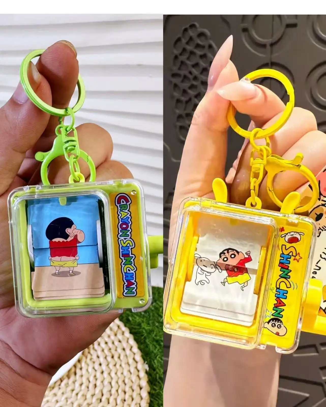 Crayon Shin‑chan Hand Crank Flip Animation Keychain Decor Ornament Interesting Present For Friend