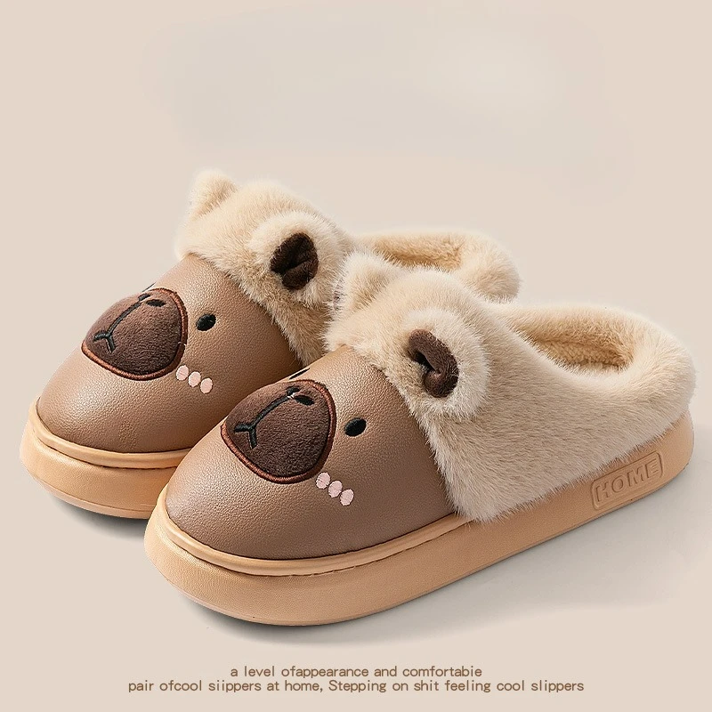 بو للماء كابيبارا النعال القطيفة الكرتون كابيبارا أحذية قطنية مريحة الانزلاق على منزل زوجين النعال لغرفة النوم في الأماكن المغلقة