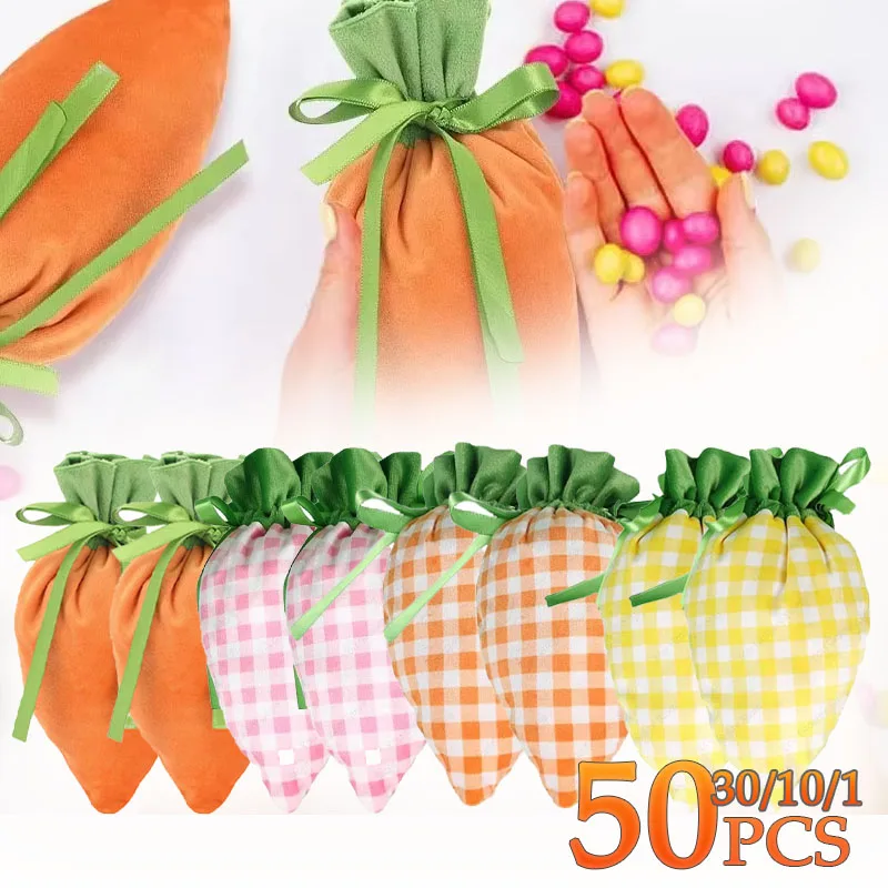 1–50 Stück Osterhasen-Karotten-Partygeschenktüten für Leckereien, Geschenkverpackung, Beutel, Osterfeier, Dekorationen, Urlaubszubehör