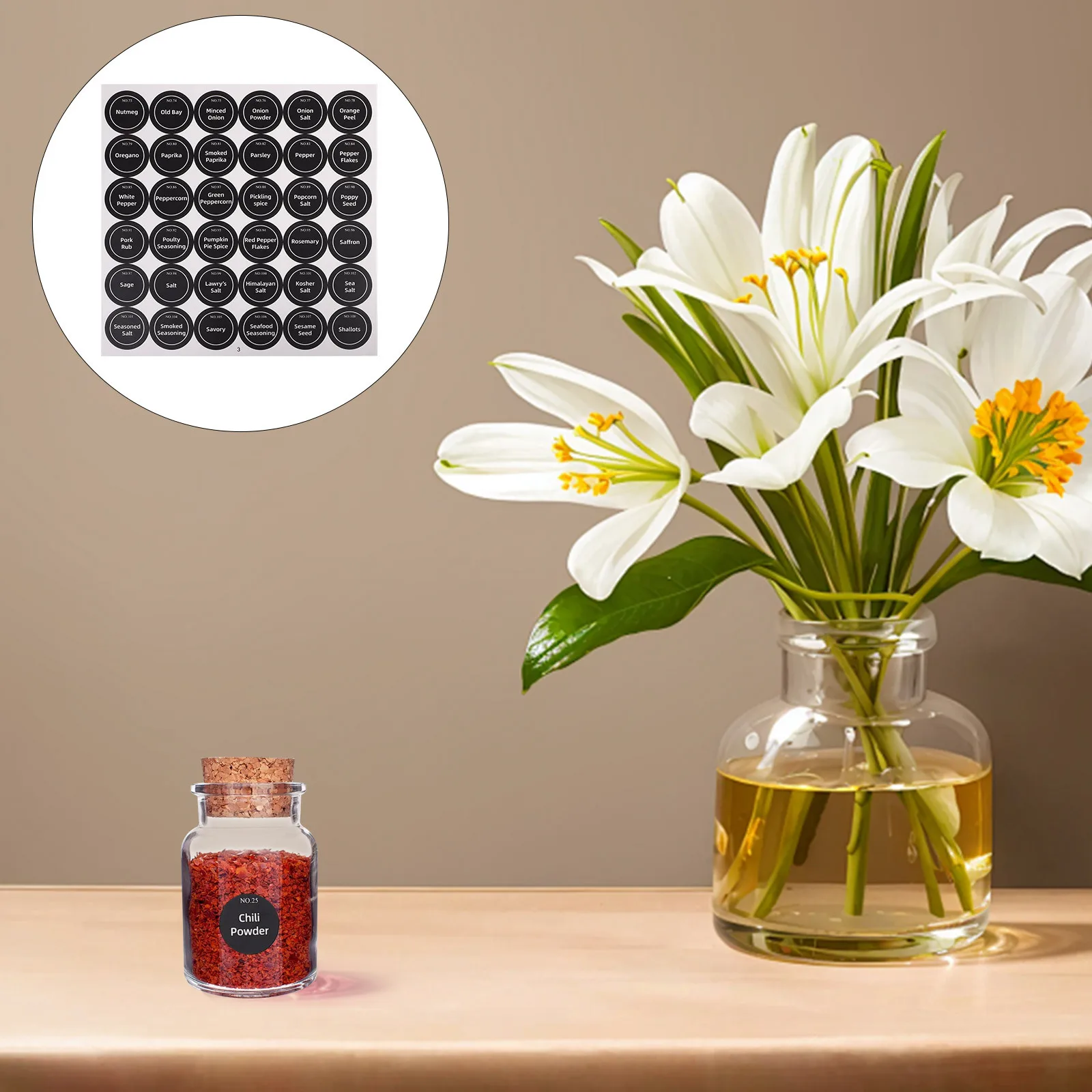 

20 листов черных круглых этикеток для банок с специй, водонепроницаемые предварительно напечатанные английские наклейки, кухонные приправы, этикетки для кладовой, этикетки для приправ