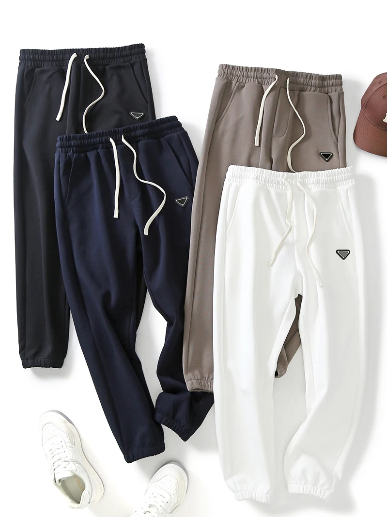 

Мужские спортивные брюки Long Fce из премиального хлопка с обработкой жидким аммиаком, устойчивые к сминанию, с эластичным поясом, свободного кроя