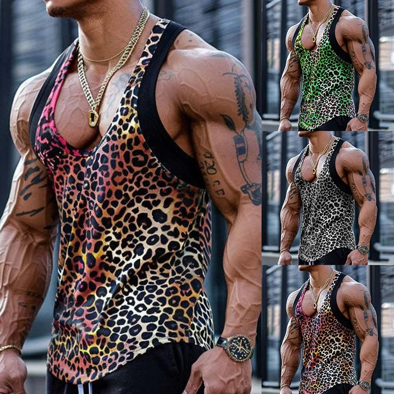 

2025 New Men's shirts Small Vest Leopard Print Solid Color Loose Casual Personality Punk Series Sleeveless Tank Tops for Men