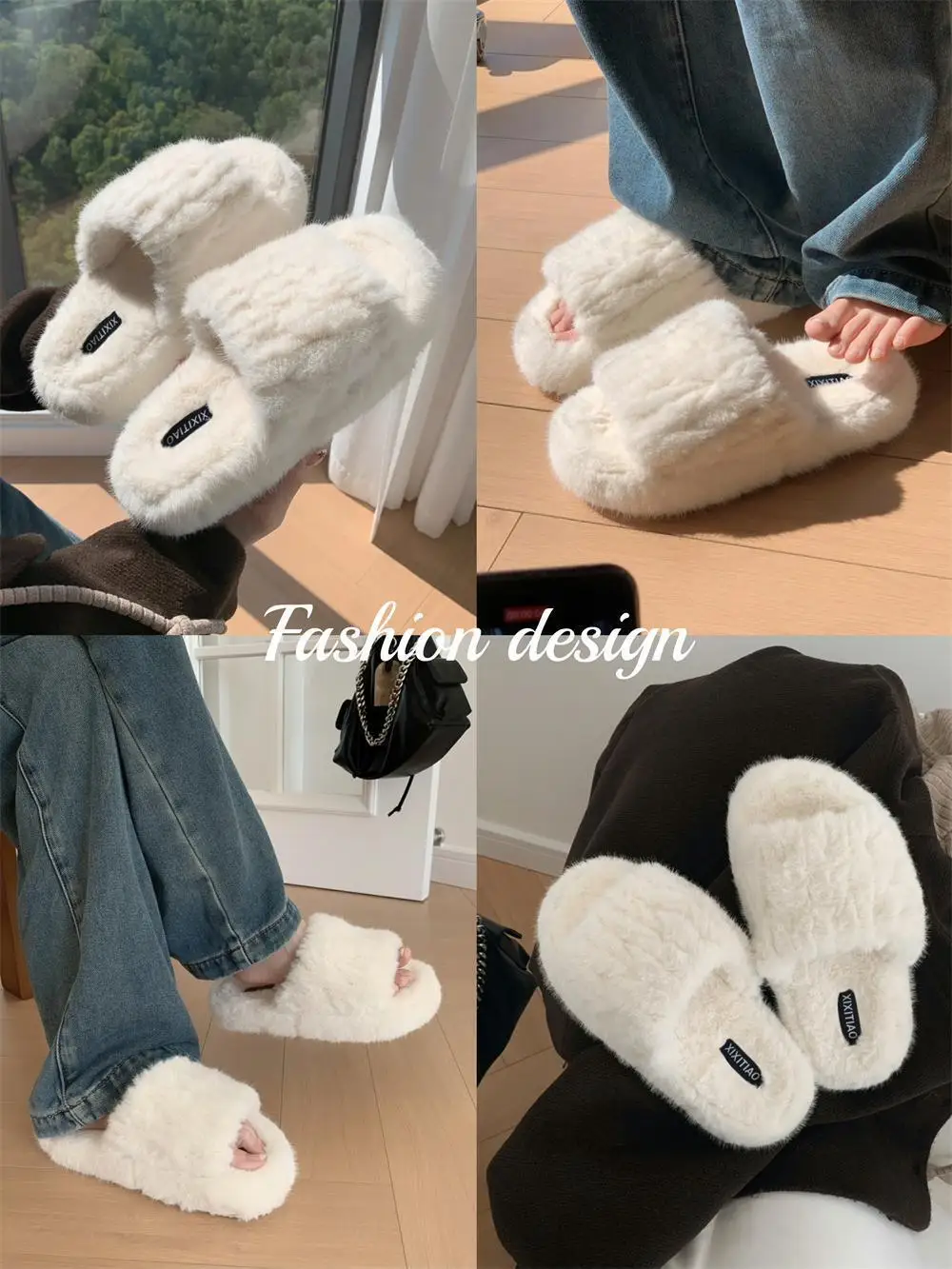 Simple Hairy Slippers For Women 2024 Autumn And Winter Home Slippers Fur Cotton Slippers Fashionable For Outdoor Wear