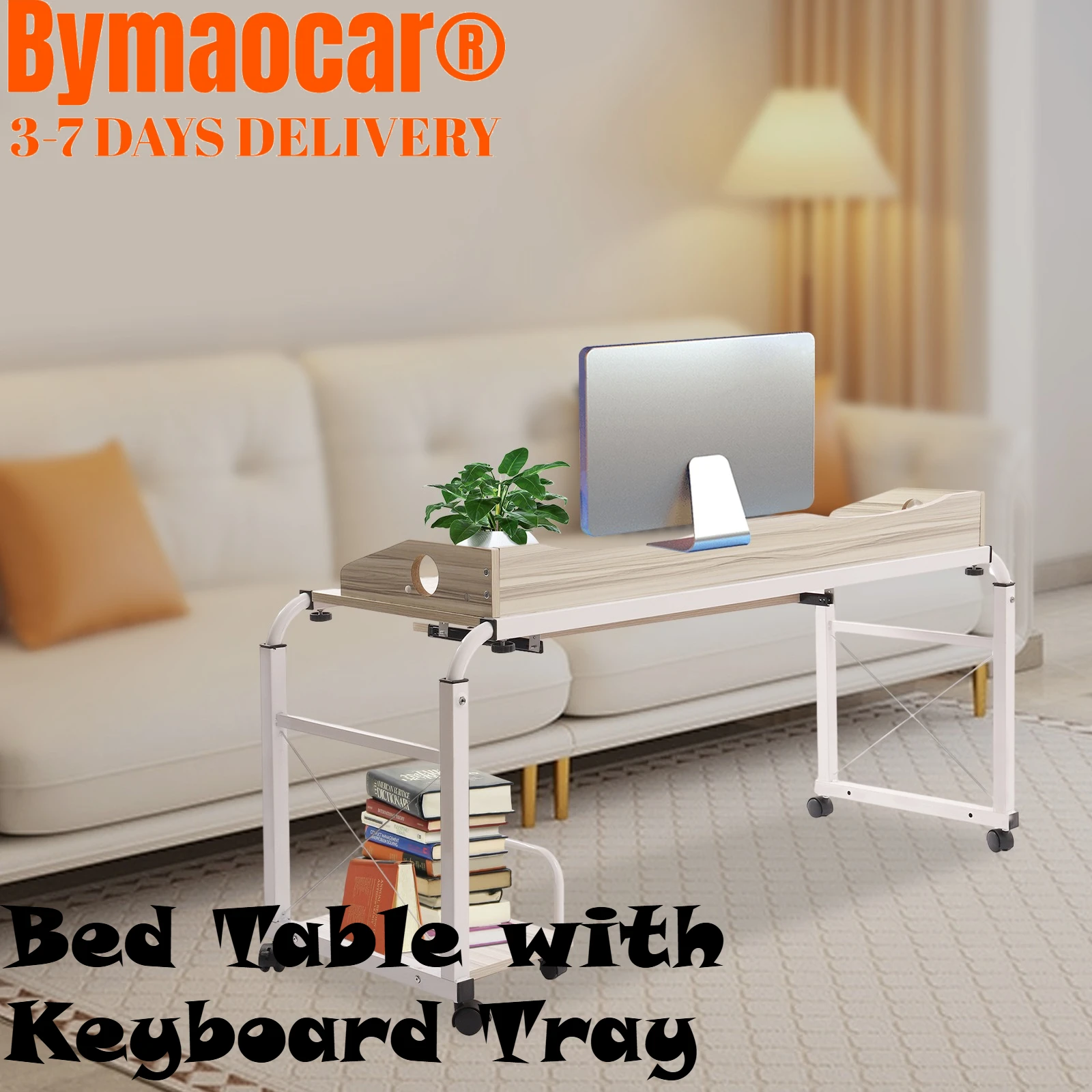 

Портативный прикроватный столик с подставкой для клавиатуры и универсальными колесами, отдельно стоящий стол для хранения на колесиках, регулируемая высота и ширина