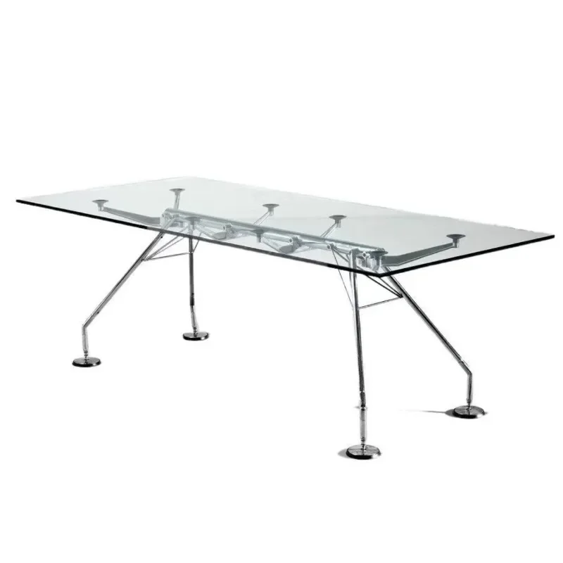 Stainless steel glass dining room table Modern office meeting table Outdoor gathering table