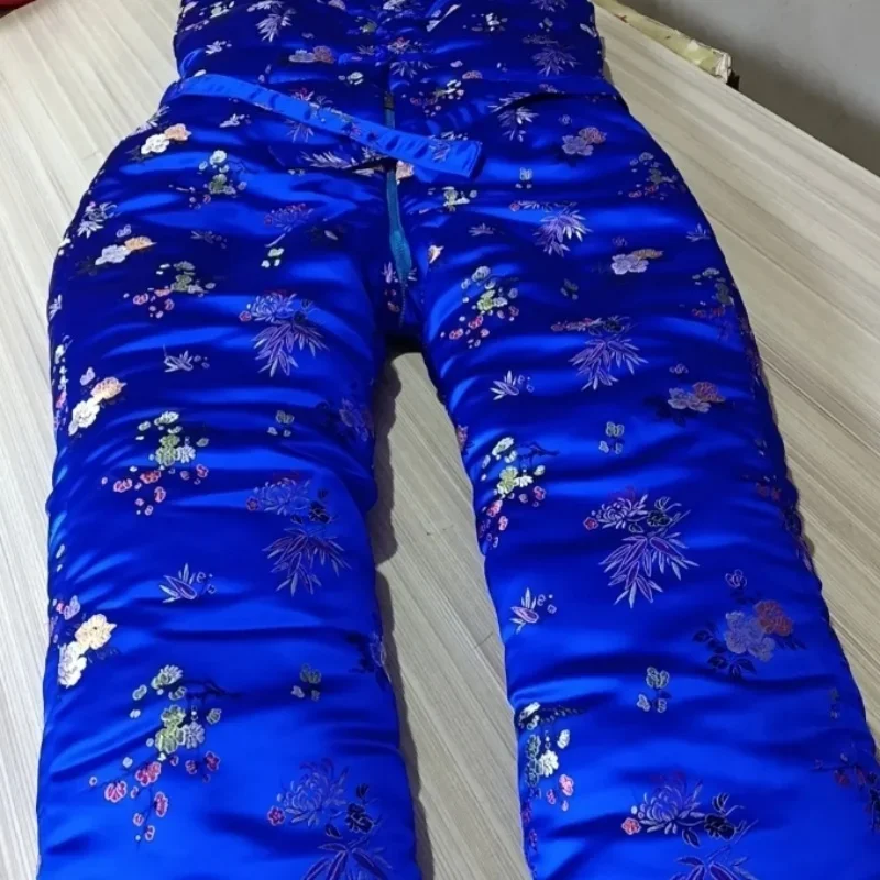 

Men Women Satin Silky Touch Bodysuit Chinese Buttons Knot Vest Zipper Crotch Trousers Jumpsuit Filled Cotton Puffy Warm Handmade