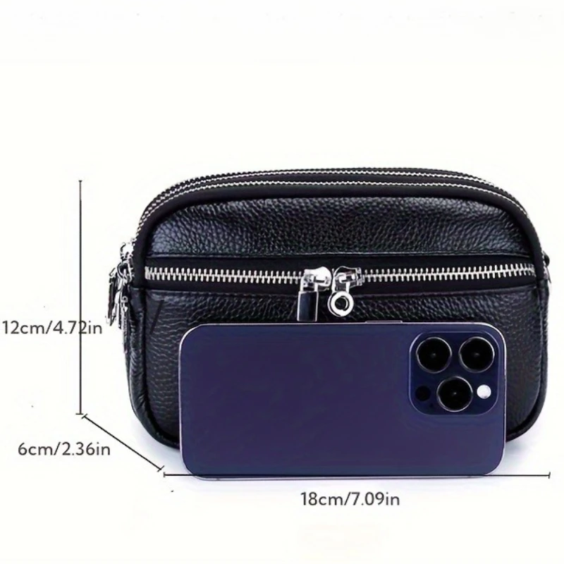 가죽 여성 가방, 새로운 패션 대용량 3층 지퍼 싱글 숄더 크로스바디 백, 다용도 캐주얼 스퀘어 백