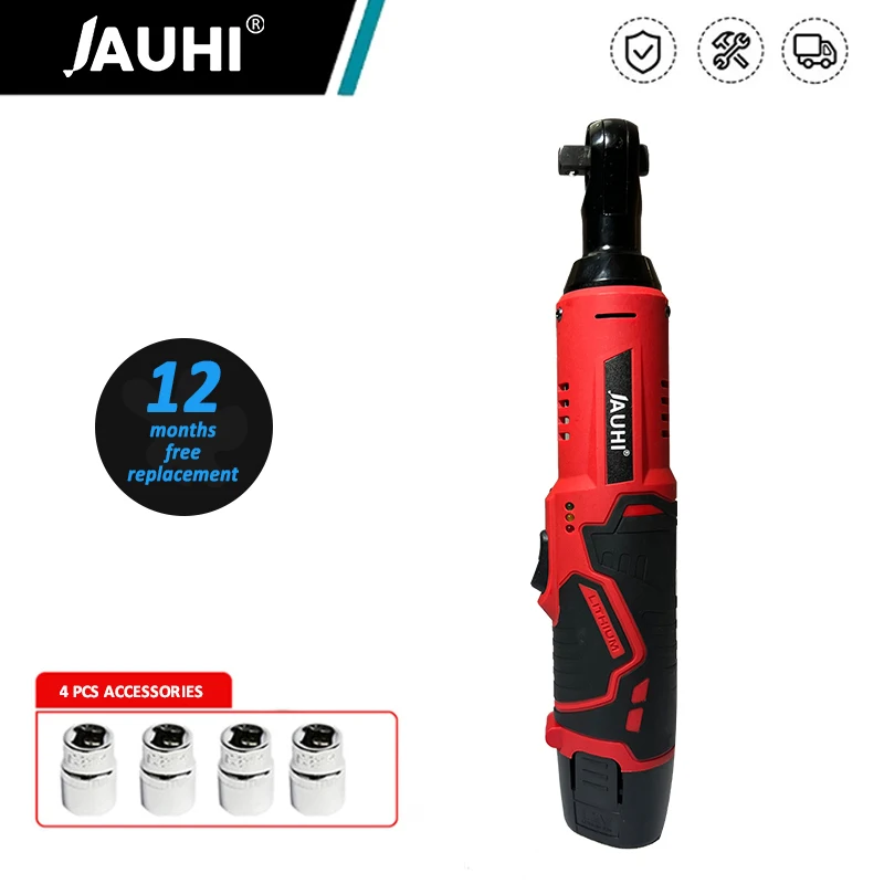 

JAUHI 12V Rechargeable Cordless Electric Wrench 3/8'' Ratchet Wrench Removal Screw Nut Car Repair Tools Right Angle Wrench