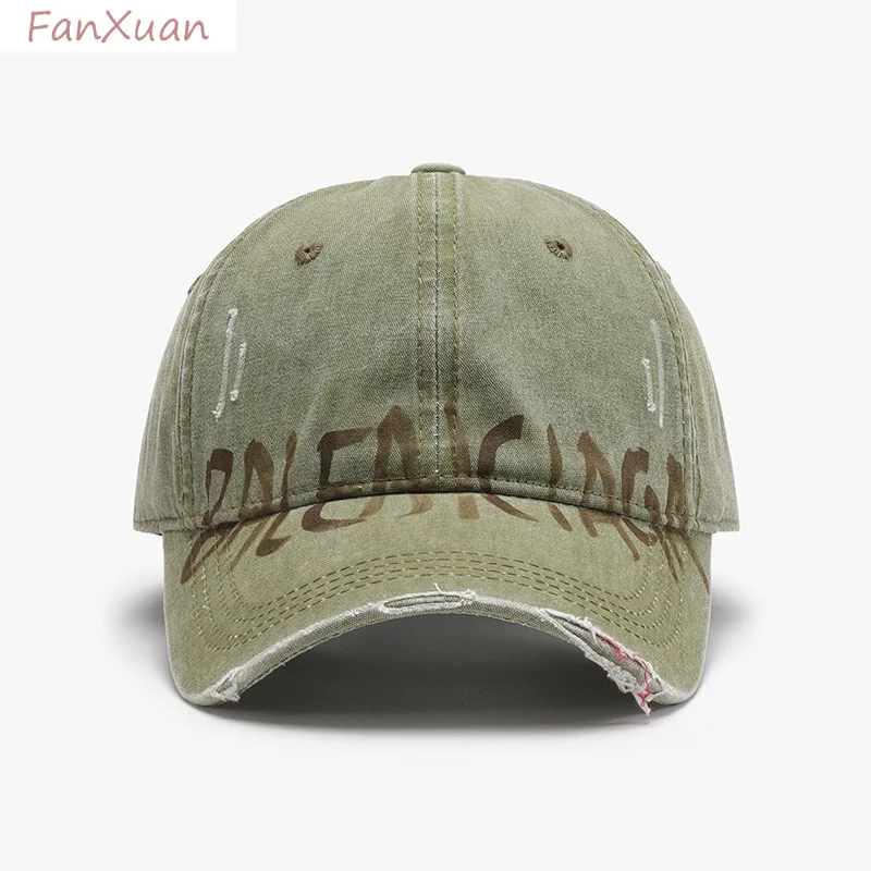 fashion baseball cap for men and women spring summer hats washed cotton distressed vintage letters printing unisex hats