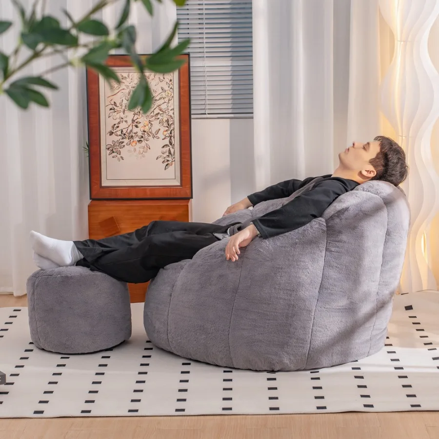 Giant Bean Bag Chair, Oversized Bean Bag Couch for Adults and,Faux Fur Shell-Shaped Large Bean Bag Chair with Filler, Stuffed B