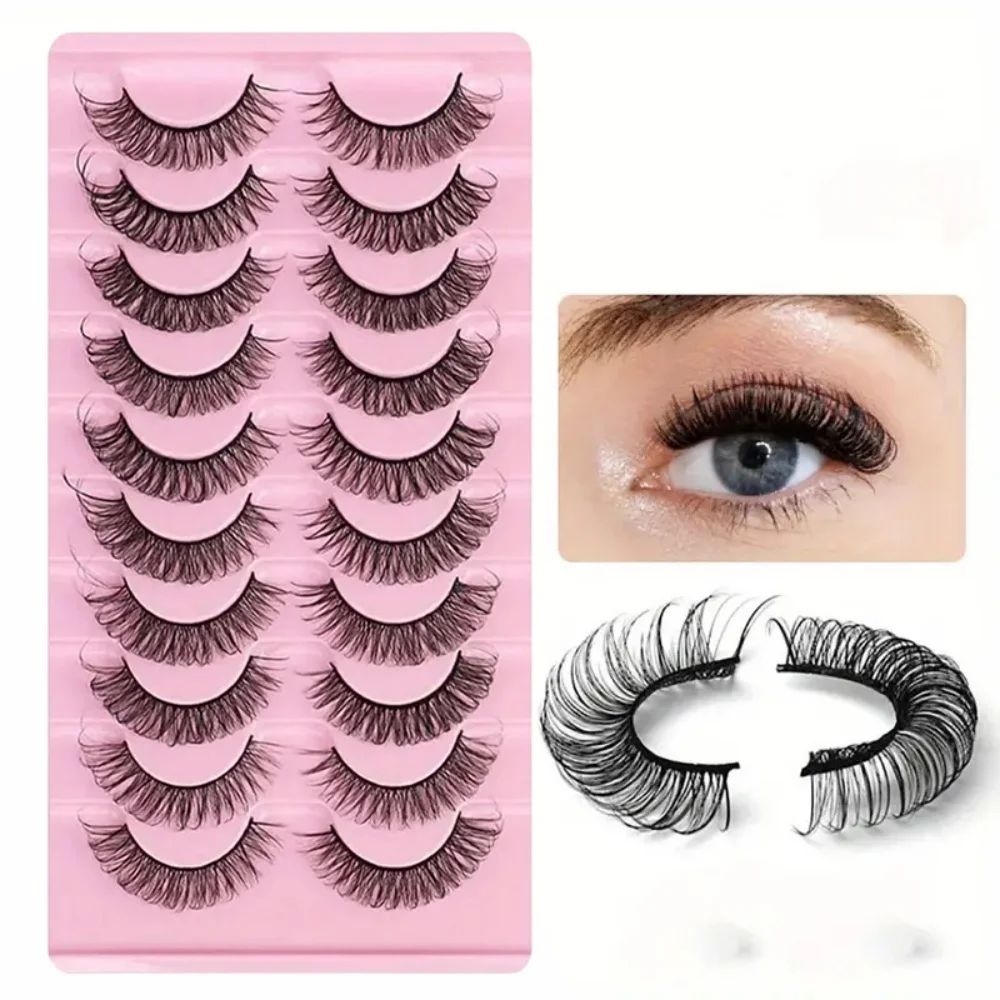 10 pairs of eyelashes, D-roll eyelashes, 3D eyelashes, reusable, fluffy striped eyelashes