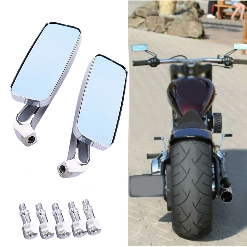 Chrome 8mm 10mm Motorcycle Rectangle Rearview Side Mirrors For Harley Cruiser Bobber Chopper Softail Dyna Breakout FXSB