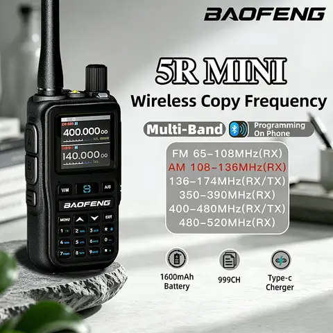 1/2PCS Baofeng 5RMini 5W Double Segment Walkie-Talkie with Bluetooth Type-C Interface Charging for Hunting And Hotel UV5R 888S