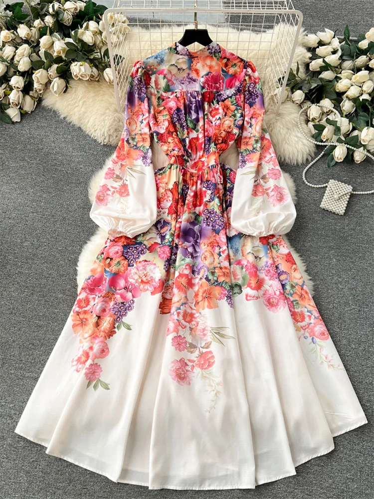 Holiday Spring Dress Woman Long Sleeve Fashion Vintage Floral Print Maxi Dress V Neck Elegant Party Long Dresses Women Clothing