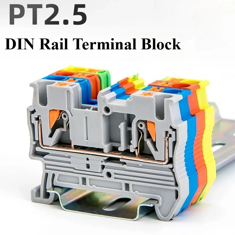 10pcs/100Pcs PT 2.5 Push-in Terminal 2.5mm² Cable Electrical Connector 800V Penetration Anal Plug PT2.5 DIN Rail Terminal Block