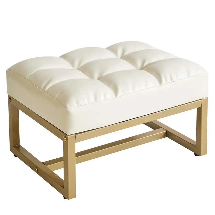 

Пуфик-оттоманка, прямоугольный пуфик из искусственной кожи с золотым металлическим каркасом, скамья для переобувания для гостиной, спальни, прихожей