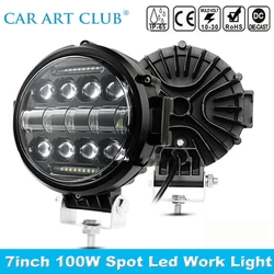 Offroad Round LED Work Light, White DRL Light, Flood Spot Beam para SUV ATV Tractor Truck Boat, 7 
