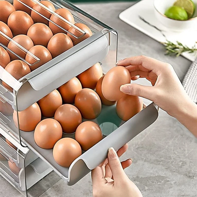 2 Piece Egg Storage Box Double Drawer Refrigerator Egg Box Saving Space Stackable Multi-Layer