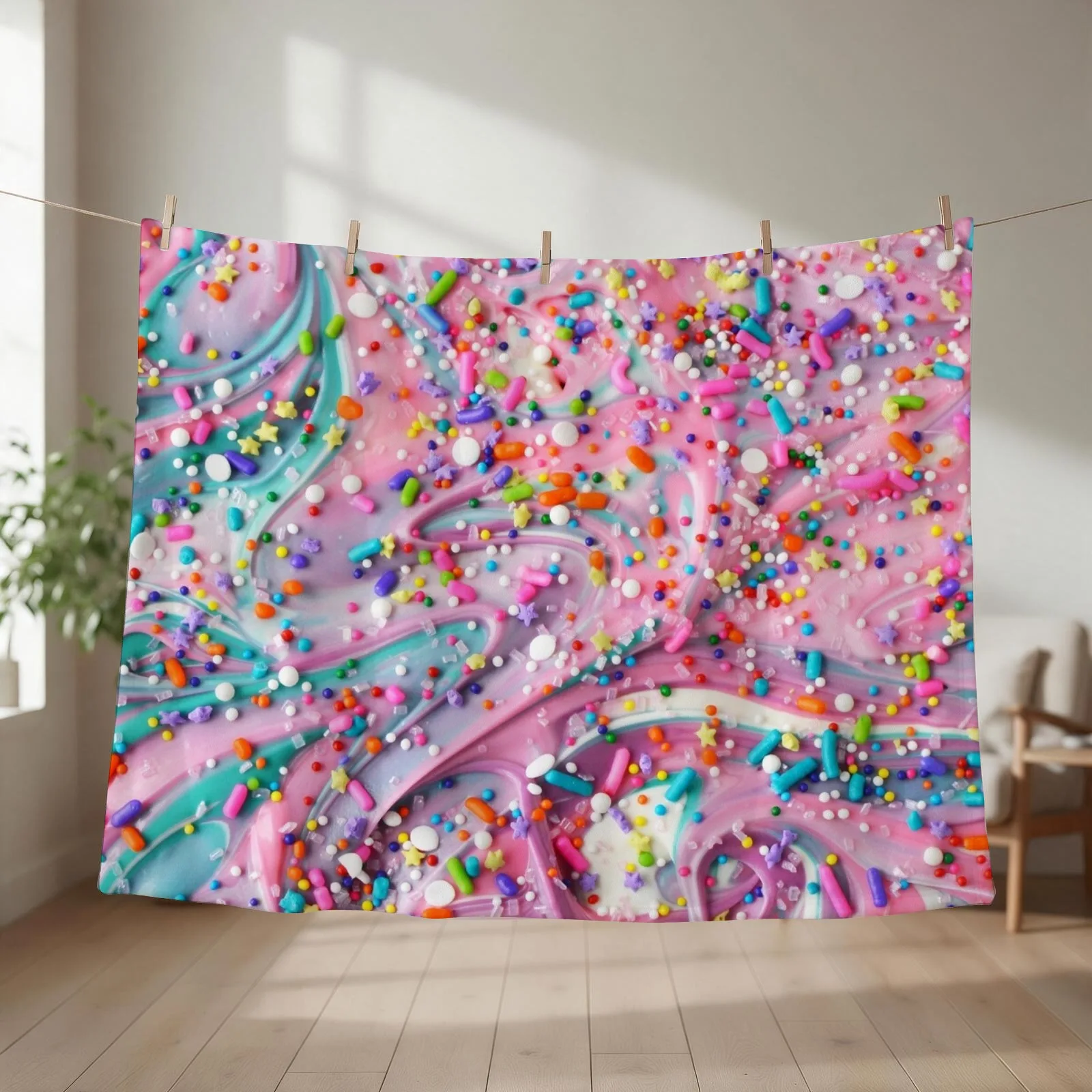 Colorful Candy Swirls with Sprinkles Throw Blanket Furrys Thermals For Travel blankets ands Cute Plaid Blankets