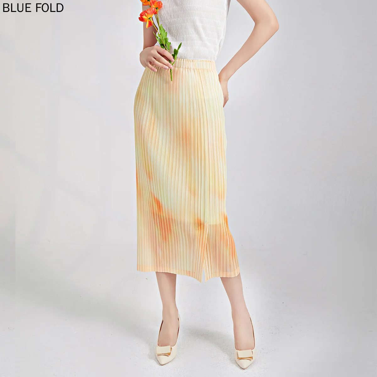 

Mid-length Skirt with Double-lined Elastic Waist, Mid-length, Temperament, Everything Miyake Step, Wrapped Hip Skirt, High-Grade