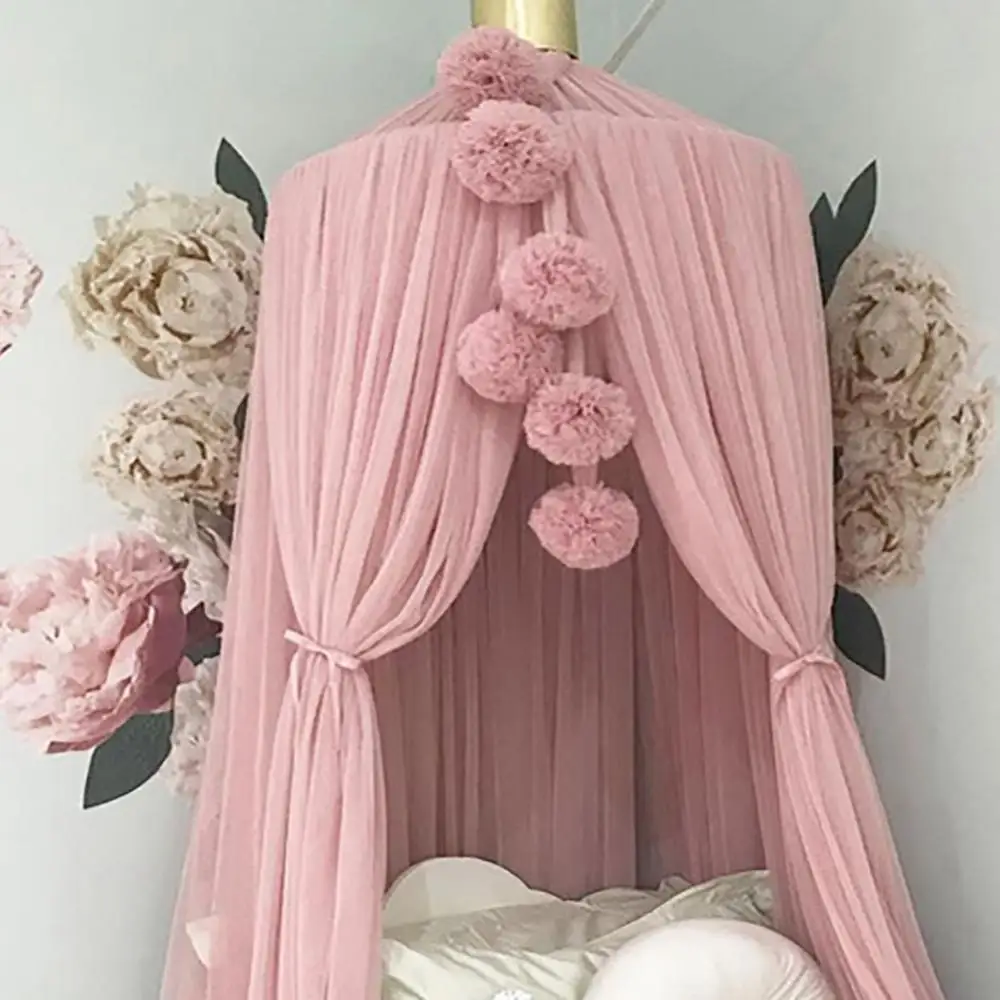 Kids Baby Bed Canopy Chiffon Pom Ball for Mosquito Net Bedding Hanging Home Room Decor