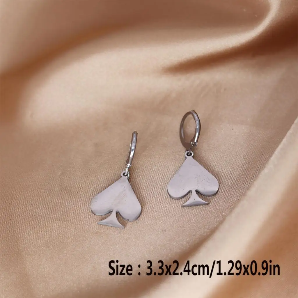 Stainless Steel Tiny Poker Spade Black Heart Hoop Earrings For Women Vintage Jewelry Club Party Gifts