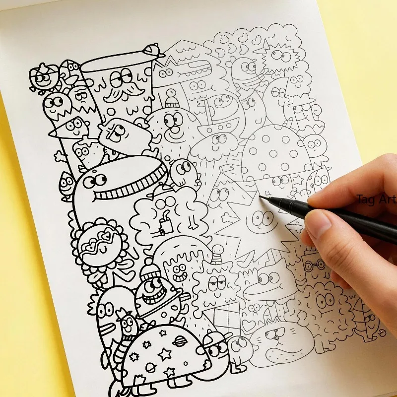 Anxious Relief Hand Picture Book, Copy Line Drawing Album, Dinosaur/Monster/Food And Other Themes, Creative Coloring Book