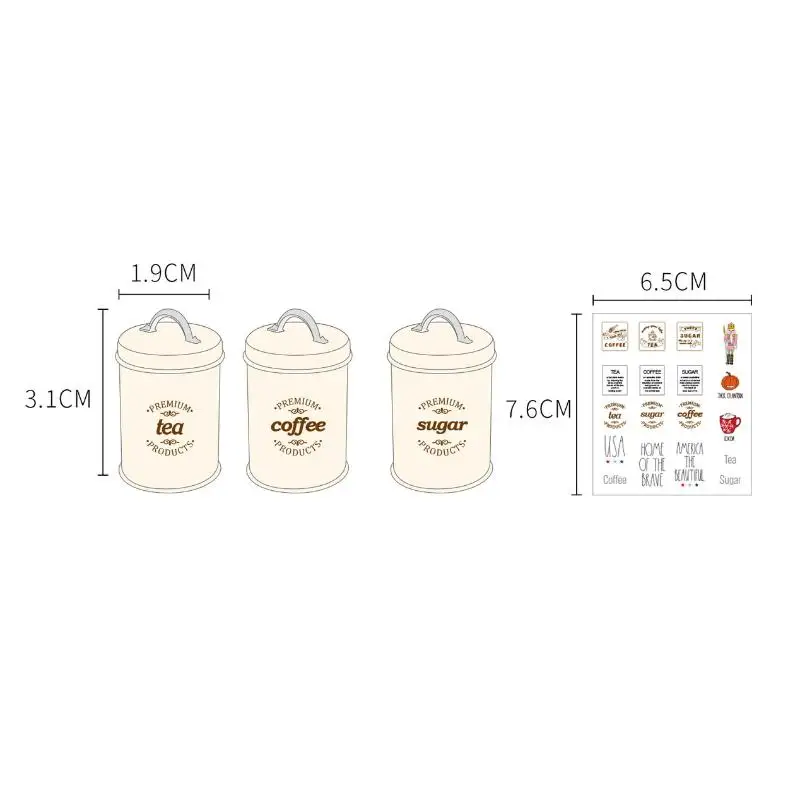 3Pcs Miniature Dollhouse Mini Food/Tea/Coffee Cans Round Storage Bottle Model For Doll Scene Ornament Accessories