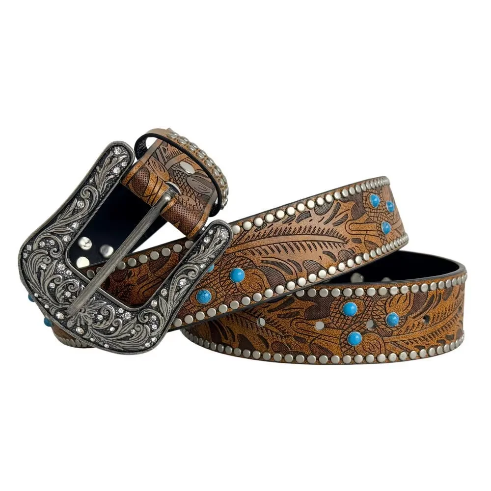 Pu Leather Belt Retro Pin Buckle Belt Embossed Belt Ethnic For Daily Outings Outdoor Leisure Denim Skirts