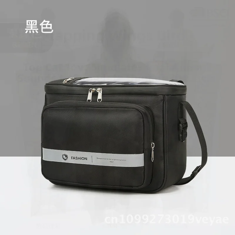

Large Capacity Bicycle Front Hanging Bag with Car Charger Electric Vehicle Storage Bag Black/Dark Blue Oxford Cloth for