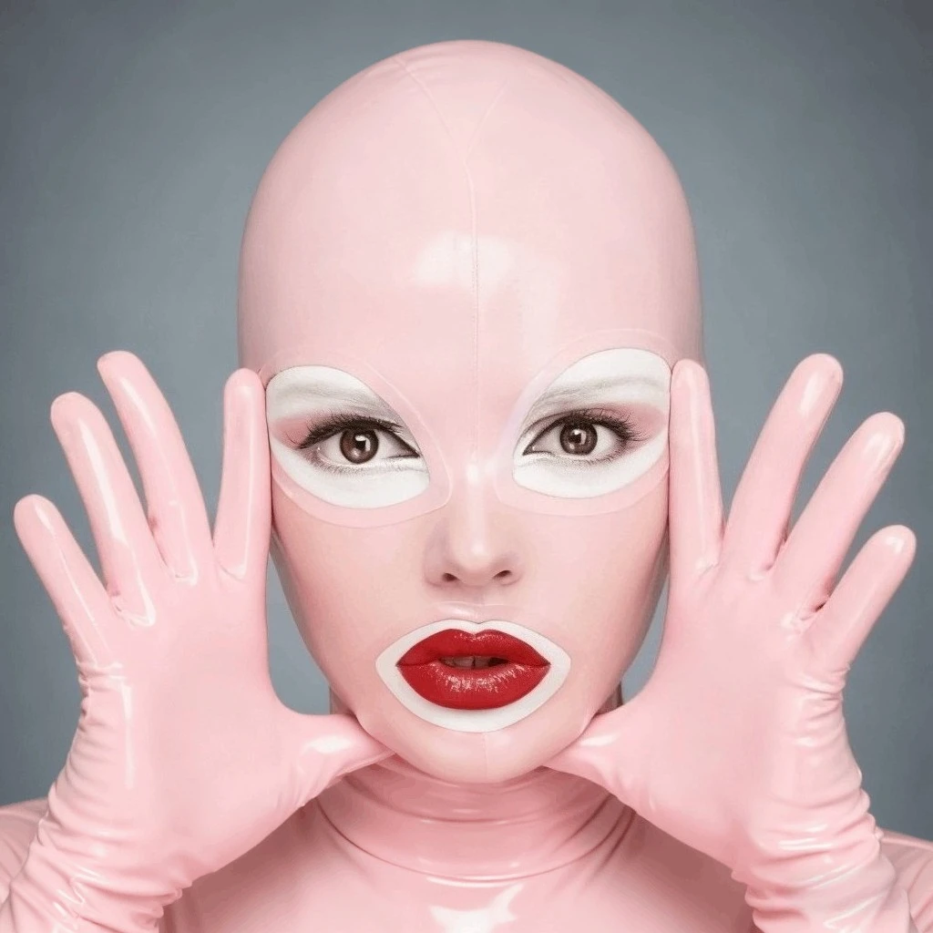 

Customized Baby Pink Latex Hood Mask Open Eyes Open Mouth Head Cover Headgear Cosplay Party Club wear
