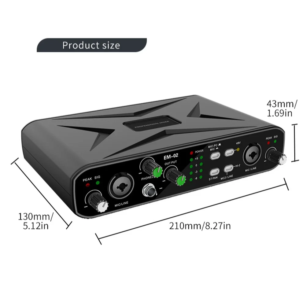 Low latency USB sound card 2 in 2 out with built-in monitoring for real time For Recording and playback applications