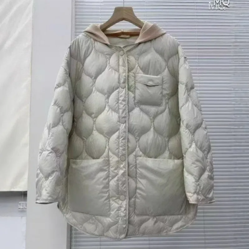 Women's Winter Top Coat Down Jacket White Duck Down Hooded Pockets Warm Thicken Casual Design Fashion Soft Versatile Skinny