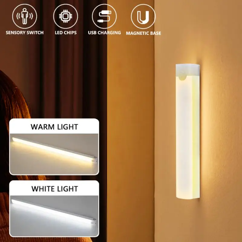 LED Motion Sensor Light Wireless USB Rechargeable Night Lamp Room Motion Detector Light Under Cabinet Night Lightings Household