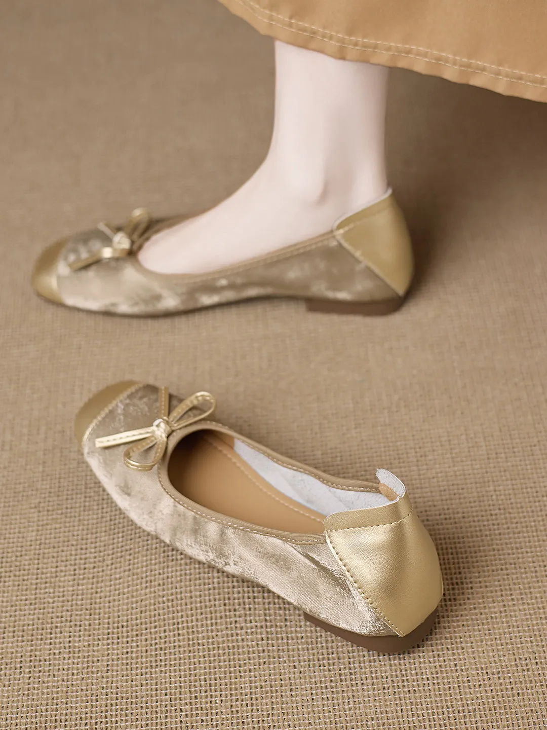 retro-style-knot-ballet-flats-leather-version-flat-bottom-square-head-slip-on-women's-shoes-comfortable-fashionable