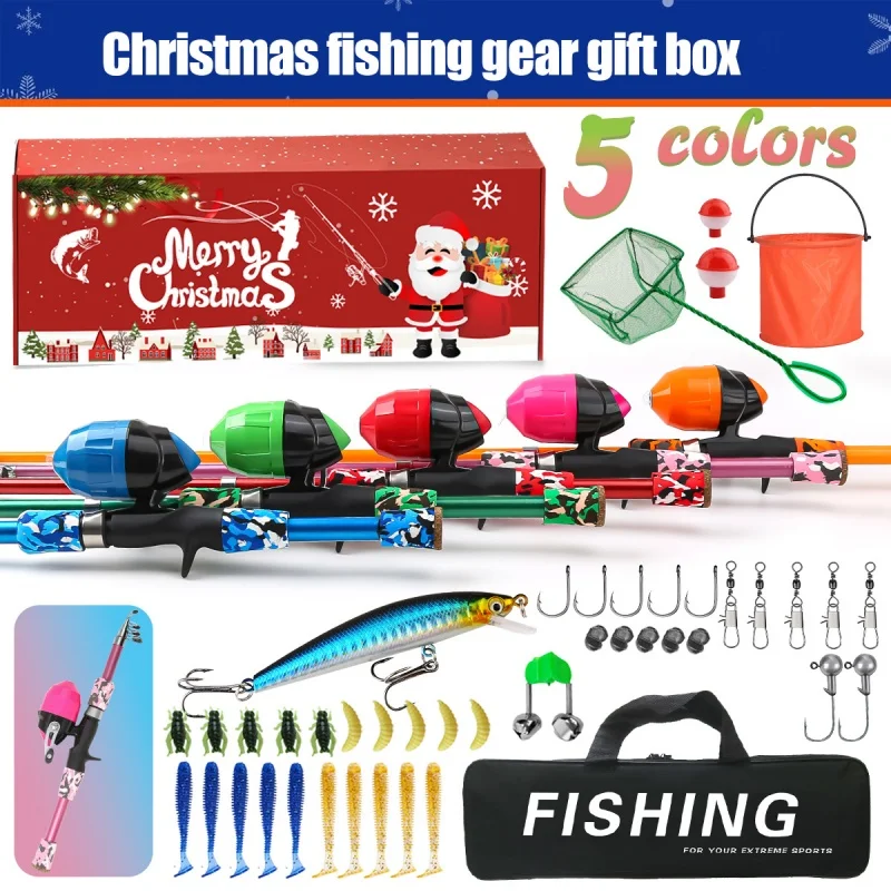 

Christmas Fishing Gear Set with Scalable Camouflage Portable Bag, Fishing Wheel, Bait, Throwing Rod, Sea Pole, Complete Set