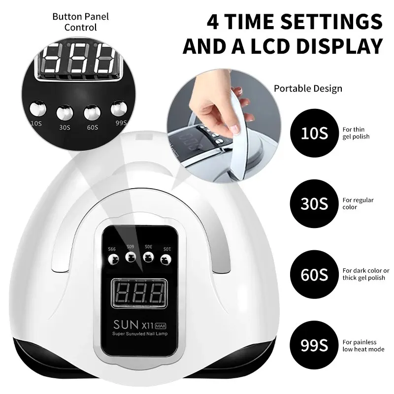SUN X11 MAX مصباح تجفيف الأظافر الاحترافي للتقليم ، مصباح أظافر LED بالأشعة فوق البنفسجية ، آلة تجفيف طلاء الجل مع مستشعر تلقائي ، 280 واط