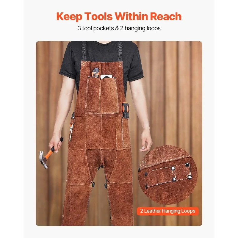 Grembiule da saldatura in pelle Gamba divisa Pelle bovina resistente ai fiamme taglia L