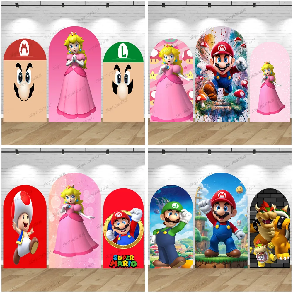 

Super Mario Princess Peach Background Arch Cover Decoration Wall Girls Boys Birthday Party Photography Backdrop Double-Sided