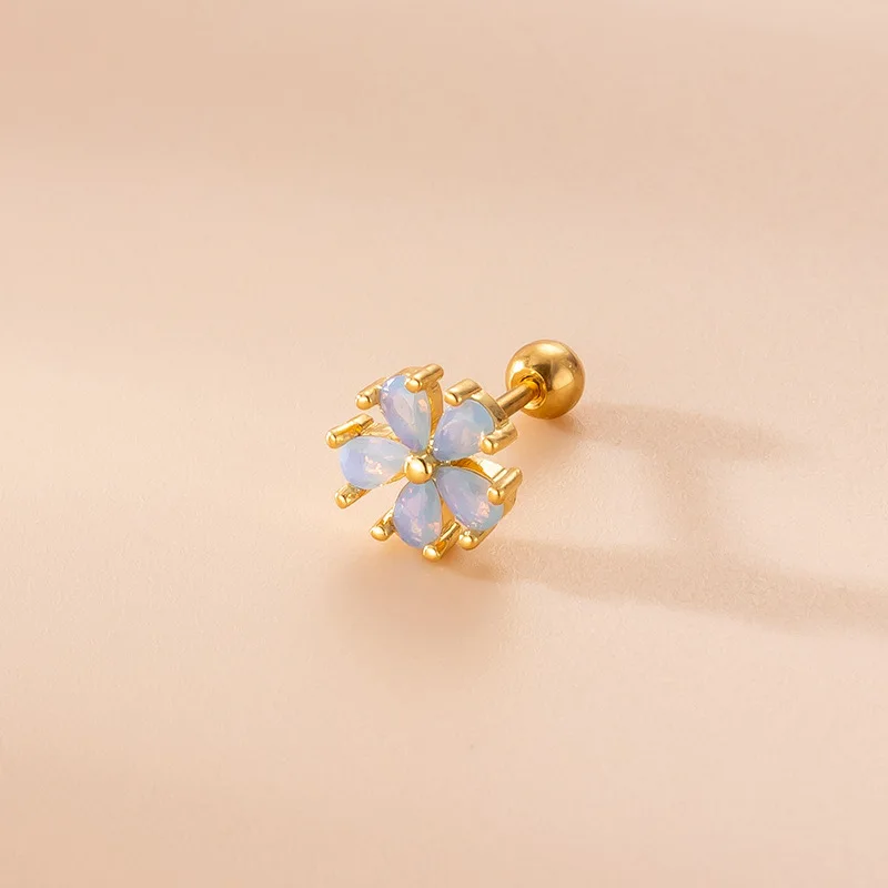 1Piece Blue Opal Stone Cartilage Stud Earring 20G Stainless Steel 0.8mm Ear Conch Helix Snug Screw Back Earring Piercing Jewelry