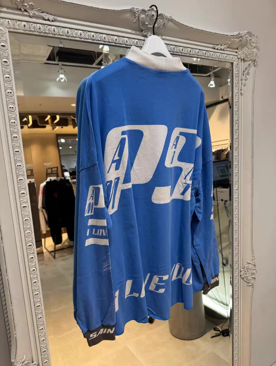Blue Vintage Racing Long Sleeves SAINT T Shirt Men Women High Quality Tee Tops T-Shirts