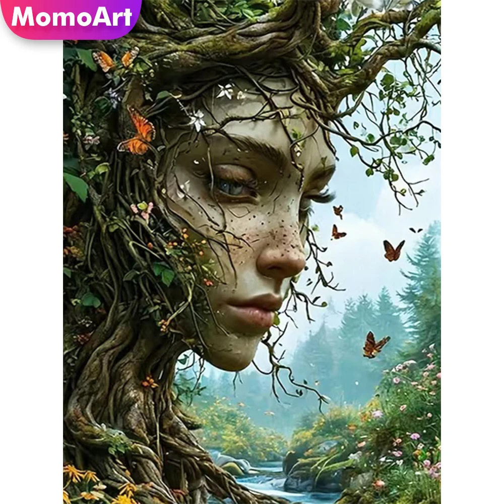 Momoart DIY Diamant-Stickerei Frauenporträt Abstraktes Mosaik Baum Geeignet für Anfänger Diamantmalerei Neuerscheinung Wandkunst