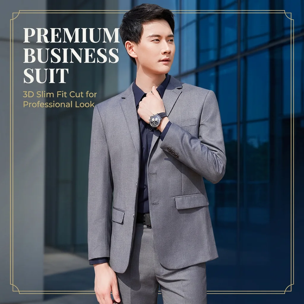 Custom Men's Business Suit Set 3D Slim Fit Formal Blazer Anti-Wrinkle Breathable Fabric for Office Wedding Party